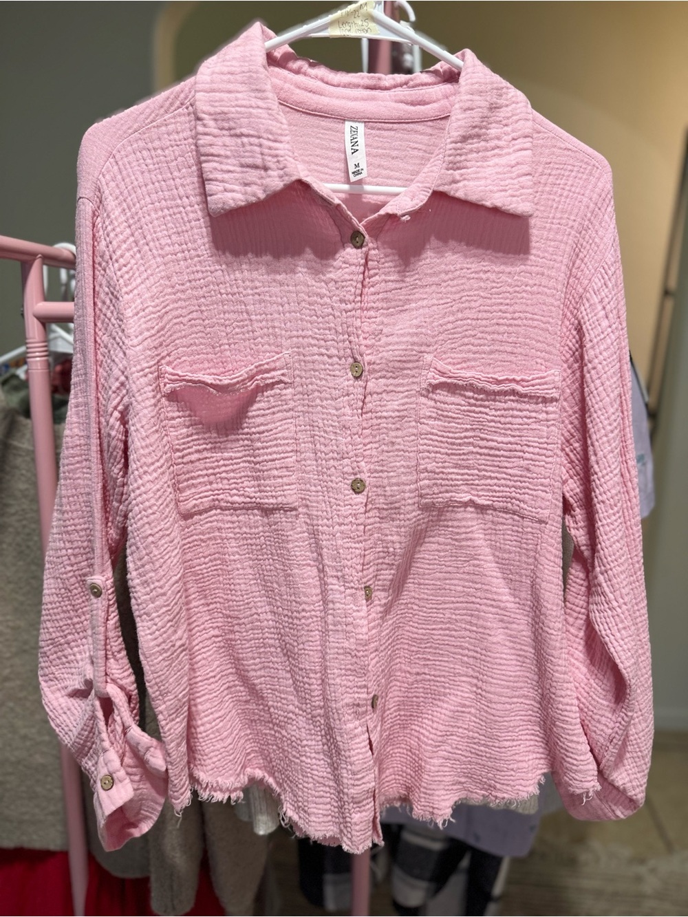 Zenana Outfitters Pink Button-Front Shirt